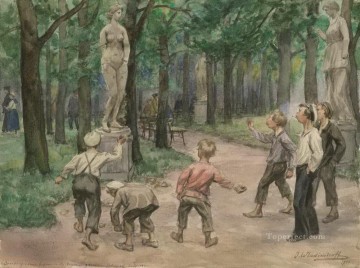 Juegos de adolescentes en el jardín imperial de Petrogrado Ivan Vladimirov Pinturas al óleo
